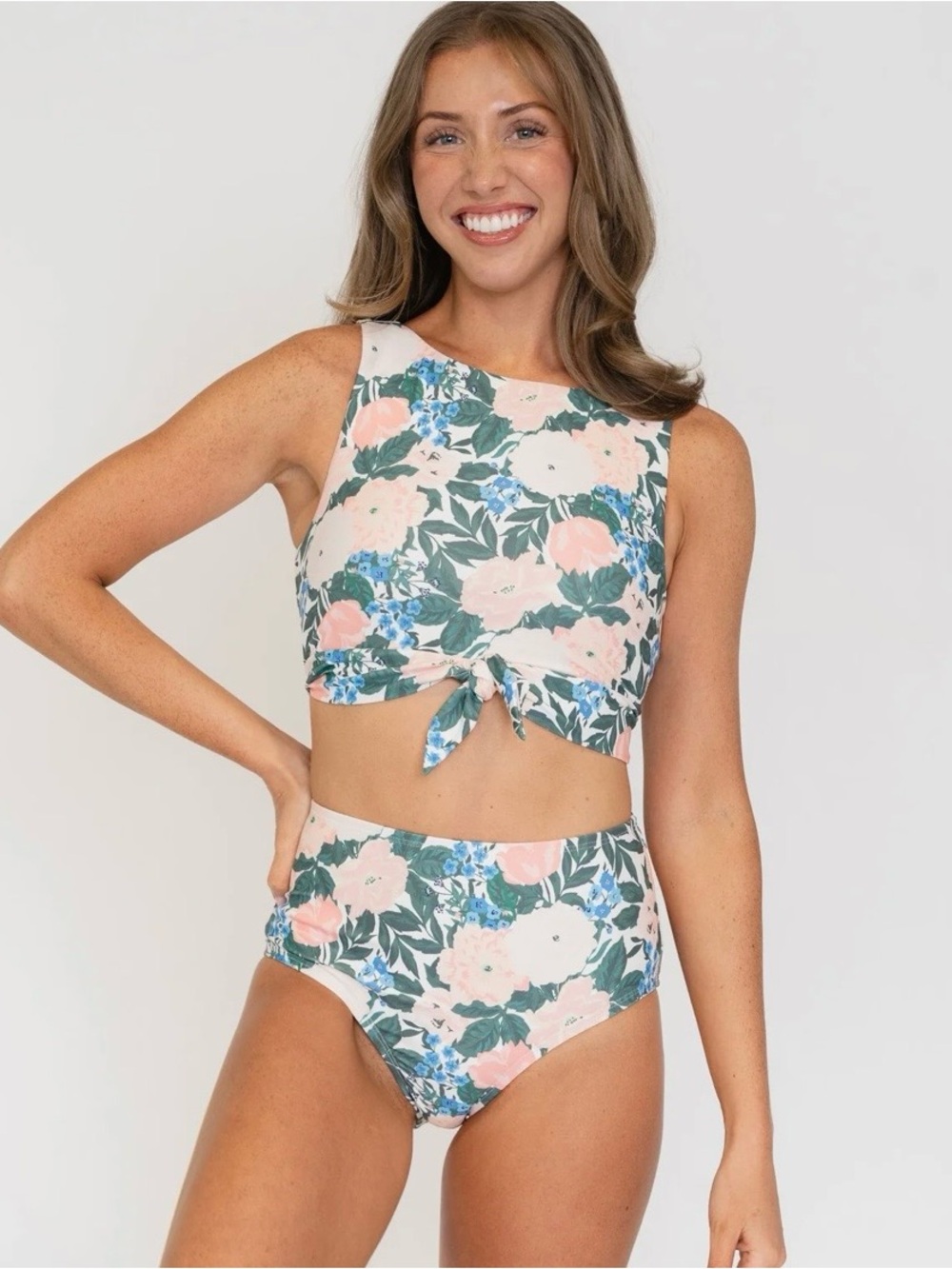 Lime Ricki Floral Tie-Front High Waist Bikini - Pink & Green